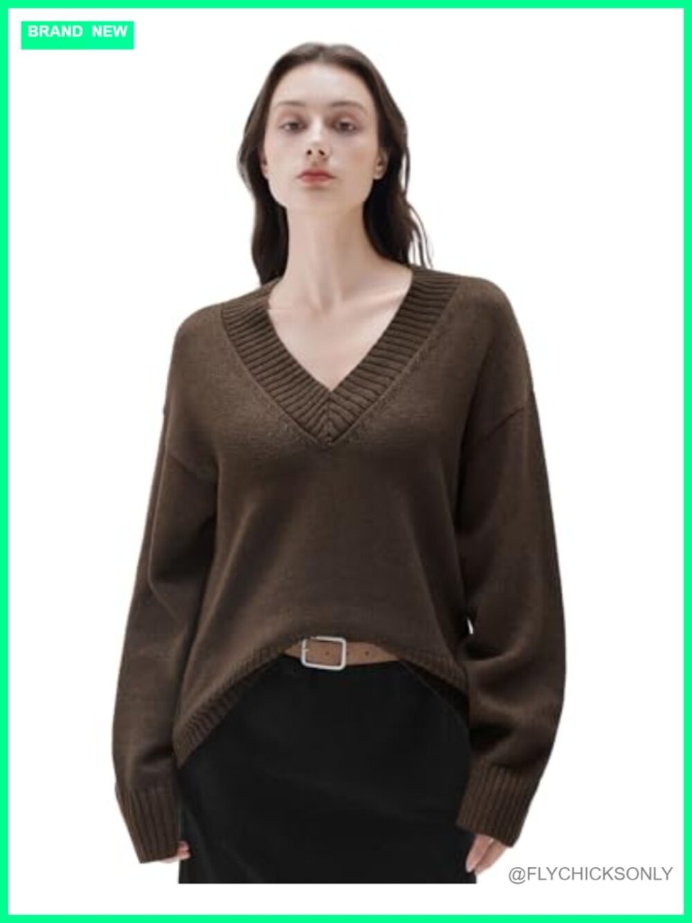 Cashmere Blend Oversized V-Neck Long Sleeve Pullover Sweater